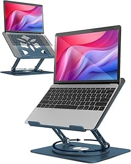 حامل لاب توب قابل للتعديل للمكتب بقاعدة دوارة 360° وتصميم مريح من الألومنيوم ومحمول يناسب ماك بوك برو/اير وديل واتش بي ولينوفو ونوت بوك حتى 15.6 بوصة، أسود