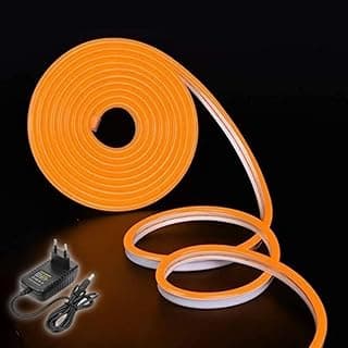 LED Strip Light 16.4ft/5m Light Strip 12V Silicone LED Rope Light Waterproof Flexible LED Neon Lights for Bedroom Indoors Outdoors, Orange + Adapter 12V 2A