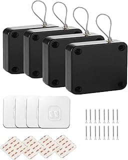Upgraded Punch-Free 1000g Automatic Screen Door Closer, Storm Door & Window Closer, Sliding Screen Auto Door Closer with Steel Drawstring for Bathroom, Bedroom, Studyroom, etc. (4Pack Black)