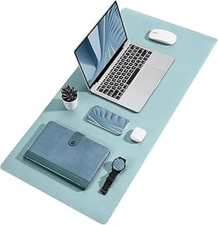 Desk Pad Waterproof Leather Desk Mat – Large Smooth Surface Mouse Pad & Keyboard Mat with Anti-Slip Base for Gaming & Office (Blue, 80X40CM)
