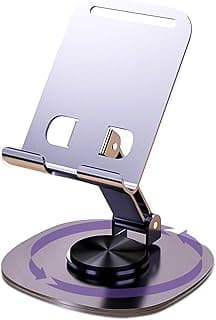 ONCHEER 360°Rotating Phone Holder for Desk, Portable & Foldable Cell Phone Stand for Office & Kitchen, Adjustable Tablet Stand for All Mobile Phones, iPhone, iPad, Nintendo Switch (Metal Purple)
