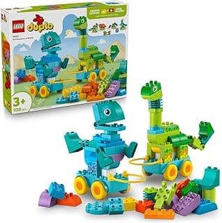 لعبة ديناصورات 3 في 1 على عجلات من ليغو DUPLO Town، لعبة تعليمية للأطفال للتعلم من خلال اللعب، مجموعة لعب مركبات إبداعية مع 6 نماذج قابلة للبناء، هدية إبداعية لأطفال الروضة بعمر 3 سنوات أو أكثر 10451