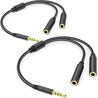 مقسم 3.5mm TRRS لسماعتين (عبوة 2 قطعة، طول 1 قدم)، يدعم الصوت والميكروفون، كابل AUX 3.5mm واحد لاثنين، محول ستيريو انثى مزدوج 1/8 بوصة، كابل مقسم Y مزدوج لسماعات الرأس للهاتف/التابلت/اللابتوب/الكمبيوتر