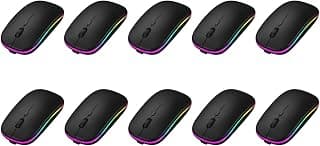 ماوس لاسلكي W10 قابل للشحن مع إضاءة RGB مدمجة - عبوة جملة قيمّة (10 قطع) للشركات والمحلات، تصميم نحيف صامت 2.4 جيجاهرتز، متوافق مع الكمبيوتر واللاب توب - أسود | Wholesale Pack (10 Pieces)