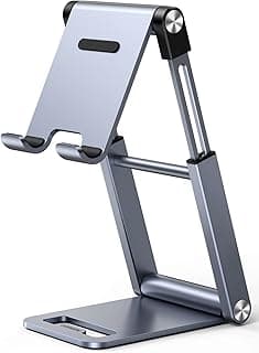 Phone Stand, Premium Metal Phone Holder for Desk, Height Adjustable Mobile Stand Foldable iPhone Holder Compatible with Most Phones, iPhone 15 Pro/Pro Max, Samsung Galaxy, Tablet/iPad Silver