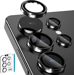 حماية عدسة كاميرا لهاتف سامسونج Galaxy S25 Ultra، زجاج مقسى 9H مضاد للكسر، حلقة معدنية، إكسسوارات 5G (أسود تيتانيوم)