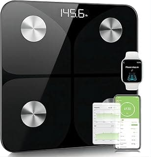 Body Fat Scales, Body Scales, Connected Scales for Person, Fat, Water, Muscle Mass, BMI and MB (Basic Metabolism) Glass, Black