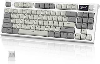 كيبورد ميكانيكي لاسلكي ATTACK SHARK K86 مع شاشة TFT ملونة 1.2 بوصة ومقبض CNC، يدعم RGB، توصيل 2.4GHz/BT/سلكي، سويتش Blue Whale، كابسات PBT (رمادي)