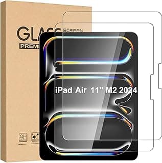 سكرين بروتكتور لجهاز ابل iPad Air 11 بوصة 2024 موديل M2، عبوة من 2 قطعة، زجاج مقوى، صلابة 9H، وضوح عالي HD، متوافق مع Face ID