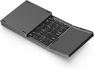 Foldable Bluetooth Keyboard, Tri- Foldable Portable Wireless Keyboard with Touchpad, USB-C Rechargeable for iOS, Android, Windows System Laptop Tablet Smartphone Device (Not Full Size)