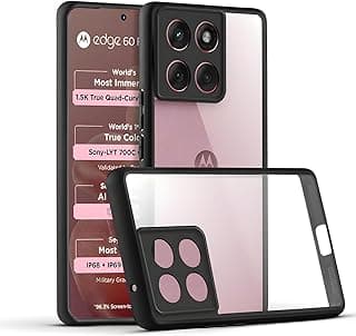 جراب متوافق مع Motorola Moto Edge 60 Fusion 5G / Edge 60 5G شفاف، مضاد للصدمات بمعايير عسكرية، جراب حماية نحيف مع حماية للكاميرا (أسود)