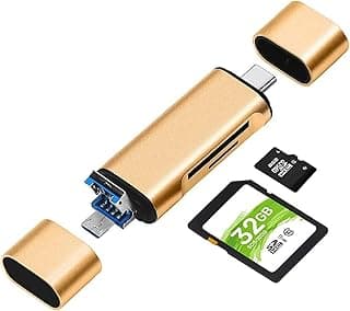 قارئ كروت 3 في 1 USB 3.0 بمنفذ USB C و Micro USB، يدعم SD و Micro SD و SDXC و SDHC، متوافق مع ماك بوك والكمبيوتر والتابلت والموبايلات (ذهبي)