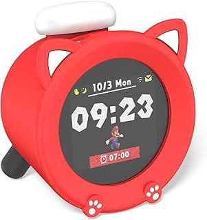 جراب سيليكون متوافق مع ساعة Nintendo Sound Clock Alarmo، غطاء حماية للأزرار مضاد للخدش والصدمات (أسود) (أحمر)