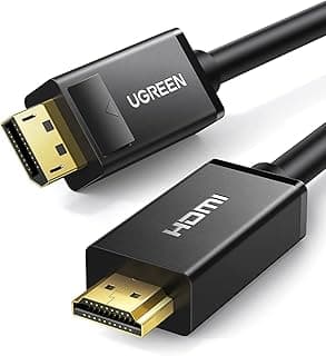 كابل DP إلى HDMI من يوجرين، كابل منفذ عرض ذكر مطلي بالذهب إلى HDMI ذكر للعرض من بطاقة رسومات الكمبيوتر إلى شاشات HDMI/ جهاز عرض/ تلفزيون HD عند 1080 بيكسل عند 60 هرتز مع صوت وفيديو (5 م)