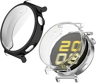 جراب لساعة هواوي Watch GT 5 مقاس 41mm مع واقي شاشة، إطار مقاوم للخدش ناعم وخفيف الوزن ومضاد للصدمات (عبوة من 2) (أسود + شفاف)