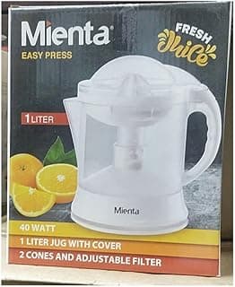 Mienta Orange Juicer 40W Capacity 1L 2 Directional Rotation Perfect Juice Extractor 2 Cone for Various Citrus Varieties Adjustable Filter 2 Years Warranty White