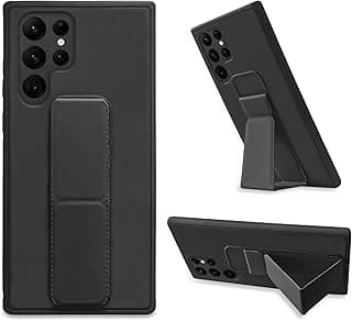 جراب لسامسونج Galaxy S22 Ultra مع حزام يد، مسند مدمج، تصميم مغناطيسي، سيليكون رفيع جداً مضاد للصدمات (اسود)