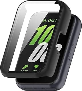 جراب حماية صلب لساعة سامسونج Galaxy Fit 3 الذكية، غطاء ممتص للصدمات نحيف مطفي مع واقي شاشة مدمج HD تغطية كاملة - أسود