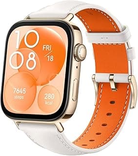 ساعة ذكية Watch FIT 3، شاشة 1.82 بوصة AMOLED، تصميم فائق النحافة، متابعة صحية ولياقة بدنية شاملة، بطارية تدوم طويلاً، متوافقة مع iOS و Android، جلد لون أبيض لؤلؤي