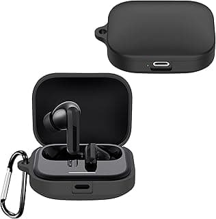 Compatible with Xiaomi Redmi Buds 5 Case Cover, Soft Silicone Shockproof Protective Skin Case for Xiaomi Redmi Buds 5 Wireless Earbuds with Carabiner (Black)