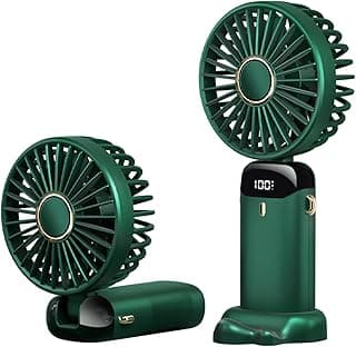 Portable Handheld Fan,Mini Foldable Desk Fan,USB Rechargeable Fans with 5 Speeds,Battery Operated Mini Handheld Fan with LED Display for Home Office Travel (Green)