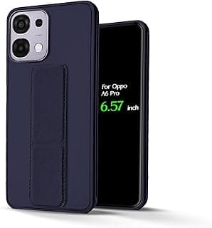 For Oppo A6 Pro Silicone Back Case with Leather Handle Wrist Strap, Kickstand Back Feature Landscape and Portrait, Magnetic Holder Compatible with Oppo A6 Pro (6.57") (Dark Blue)