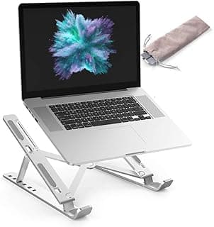 Laptop Stand, Tasshz Portable Laptop Desk Holder, 6-Levels Adjustable Notebook Riser Mount, Aluminum Ventilated Computer Stand for MacBook Pro Air, iPad, Lenovo, Dell, 10-15.6” Laptops (Silver)