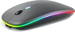 ماوس بلوتوث لاسلكي - نقرة هادئة، اضاءة RGB LED، نحيف وصغير الحجم، قابل لاعادة الشحن بمنفذ USB، مناسب للالعاب والعمل وماك بوك والكمبيوتر، اسود مع اضاءة دافئة