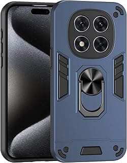 جراب لهاتف شاومي Redmi Note 14 Pro 5G / POCO X7 5G، جراب عسكري مع حامل مغناطيسي وحلقة 360 درجة، سيليكون مطفي مع ممتص صدمات TPU + PC (أزرق)