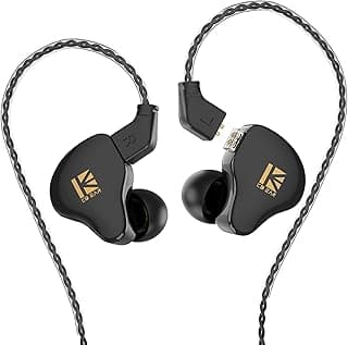 سماعة أذن KBEAR KS1 داخل الأذن، ستيريو سلكية، تعريفات ديناميكية HiFi، خاصية إلغاء الضوضاء، كابل قابل للفصل (مع ميكروفون، أسود)