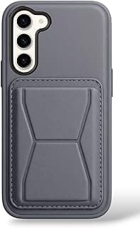 جراب جلد متوافق مع سامسونج Galaxy S25 Fe، جراب خلفي جلد ضد الصدمات مع مكان للبطاقات وحامل مدمج من جلد PU لمظهر أنيق وملمس مريح (رمادي)