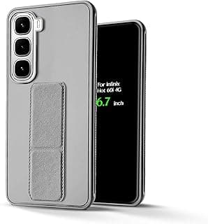 For Infinix Hot 60i 4G Silicone Back Case with Leather Handle Wrist Strap, Kickstand Back Feature Landscape and Portrait, Magnetic Holder Compatible with Infinix Hot 60i 4G (6.7") (Gray)