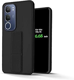 For vivo Y19s 4G Silicone Back Case with Leather Handle Wrist Strap, Kickstand Back Feature Landscape and Portrait, Magnetic Holder Compatible vivo Y19s 4G (6.68") (Black)