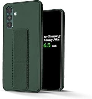 جراب ظهر سيليكون لسامسونج Galaxy A04s مع حزام يد جلدي، مسند خلفي للوضع الأفقي والرأسي، متوافق مع حامل مغناطيسي لسامسونج Galaxy A04s (6.5 بوصة) (أخضر غامق)