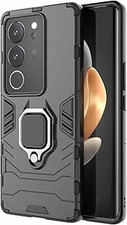Haoye Case for VIVO V29 5G, Mobile Phone Case with 360 Degree Finger Kickstand Car Holder, Dual Layer Silica TPU + Hard PC Protective Cover Case Bumper. Black