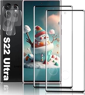 واقي شاشة AHYBZN [عبوة 2+2] لهاتف سامسونج Galaxy S22 Ultra، زجاج مقوى 9H، يدعم بصمة الإصبع، منحني 3D، شفاف ومقاوم للخدش