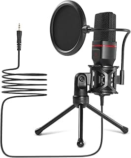 ميكروفون مكثف احترافي GM100 للاستوديو من ريدراجون مع فيلتر 3.5 ملم XLR - بوب حامل ثلاثي القوائم للصدمات لبث الالعاب وتسجيل البث والبث الصوتي متعدد الالوان