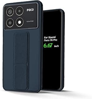 For Xiaomi Poco F6 Pro Silicone Back Case with Leather Handle Wrist Strap, Kickstand Back Feature Landscape and Portrait, Magnetic Holder Compatible with Xiaomi Poco F6 Pro (6.67") (Navy)