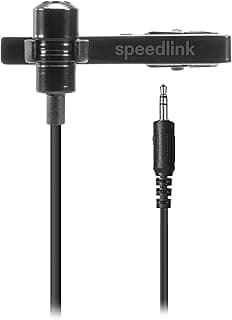 ميكروفون مشبك Speedlink SPES مع كابل جاك 3.5 مم - ميكروفون لافالير مع قابس جاك، مشبك قابل للفصل، إلغاء الضوضاء، أسود
