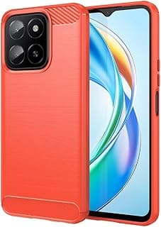 جراب Rugged Shield لهاتف Honor X5B / Honor X5B Plus - ملمس ألياف الكربون، غطاء TPU مقاوم للصدمات مع قبضة مانعة للانزلاق (أحمر)
