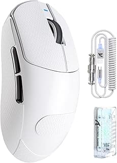 ATTACK SHARK X8PRO 55g Ultralight Wireless Gaming Mouse with Coiled Cable & Grip Tape, Medium/Large Hands, 8K Polling Rate, 2.4G/Wied/BT, 500mAh, 40K DPI, Optical Sensor PAW3395 - White