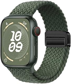 سوار مغناطيسي مخصص لساعة ابل Watch Series Ultra مقاس 49mm 45mm 44mm 42mm، سوار نايلون مضفر مرن للنساء، مثالي للرياضة والنوم