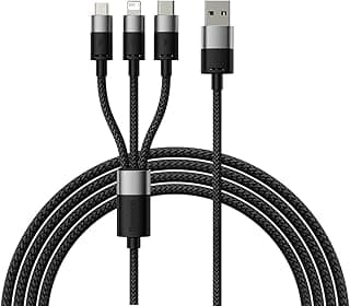 باسيوس كابل بيانات للشحن السريع 1-for-3 USB الى M+L+C 3.5 امبير 1.2 متر من ستار سبيد - اسود، لهاتف ذكي