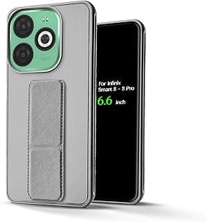 For Infinix Smart 8/8 Pro Silicone Back Case with Leather Handle Wrist Strap, Kickstand Back Feature Landscape and Portrait, Magnetic Holder Compatible with Infinix Smart 8/8 Pro (6.6") (Gray)