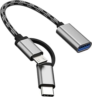 محول USB انثى الى Micro + سي ذكر 2 في 1 اكسسوارات كيبل 3.0 او تي جي نوع اندرويد وثاندربولت لسامسونج جالاكسي وال وجوجل بيكسل وماك بوك والماوس والكاميرا وقارئ البطاقات والكيبورد والفلاش متعدد الألوان