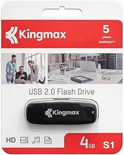كينج ماكس ذاكرة فلاش USB 2.0 4GB S1، ذاكرة محمولة لنقل البيانات بسرعة عالية، تصميم صغير ومتين، مثالي للوثائق والموسيقى والصور والفيديوهات، ضمان 5 سنوات