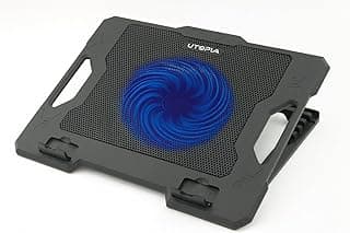 قاعدة تبريد لابتوب UTOPIA UC-300، مروحة 14 سم بإضاءة LED، منفذين USB، 5 مستويات ارتفاع، متوافقة مع أجهزة حتى 17 بوصة