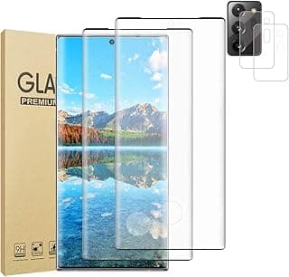 [عبوة 2+2] واقي شاشة زجاج مقوى لهاتف Galaxy Note 20 Ultra 5G + واقي عدسة كاميرا [صلابة 9H] [يدعم البصمة] فيلم زجاجي شفاف منحني 3D لهاتف سامسونج Galaxy Note 20 Ultra (6.9 بوصة)