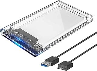 حافظة قرص صلب 6.3 سم - حافظة خارجية للقرص الصلب - USB 3.0 ساتا، لهارد HDD، وسيط تخزين ذو حالة ثابتة SSD - بدون أدوات - شفافة