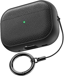 جراب لـ AirPods Pro 3 2025، غطاء حماية من السقوط مع ميدالية، جلد صناعي ليتشي، جراب TPU حماية مضاد للصدمات (أسود)